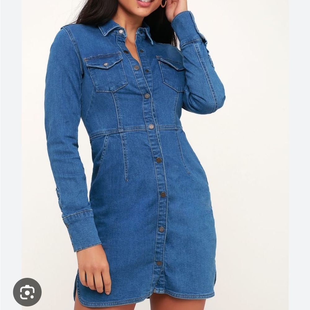 Free People Dynomite Denim Snap Front Western Dress Small